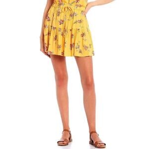 Cooper Key - Junior's Floral Printed Yellow Mini Skirt - Size Medium